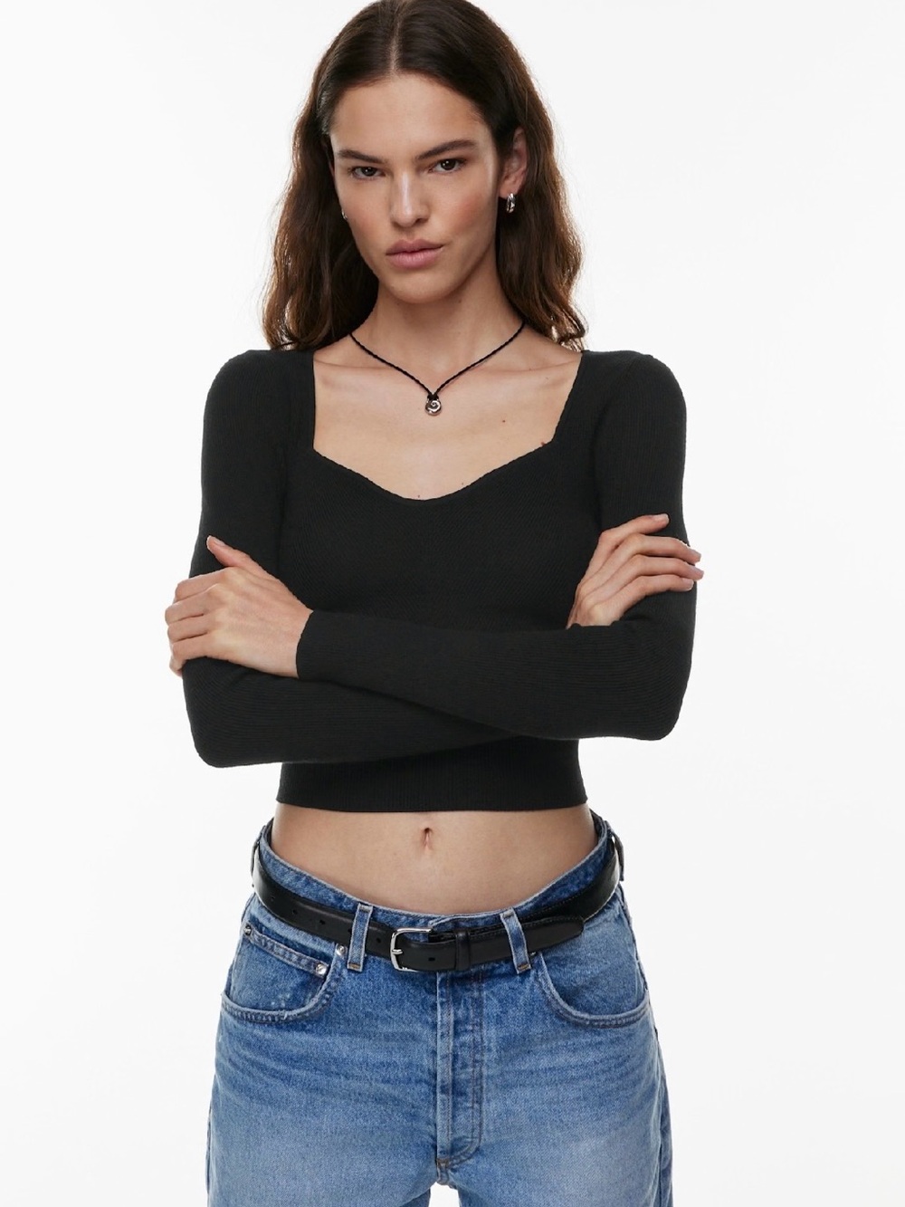NWT Aritzia Wilfred Tuscany Tight Knit Sweetheart Sweater Size Large